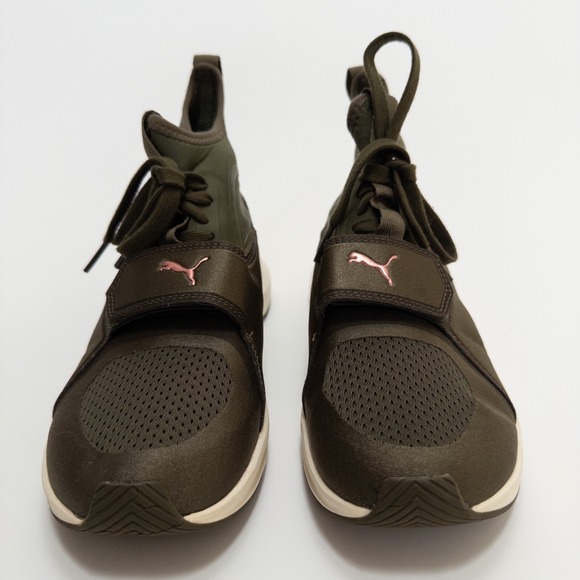 Puma Phenom Running Shoes Womens 6.5 Olive Green Rose Gold High Top - Picture 3 of 16